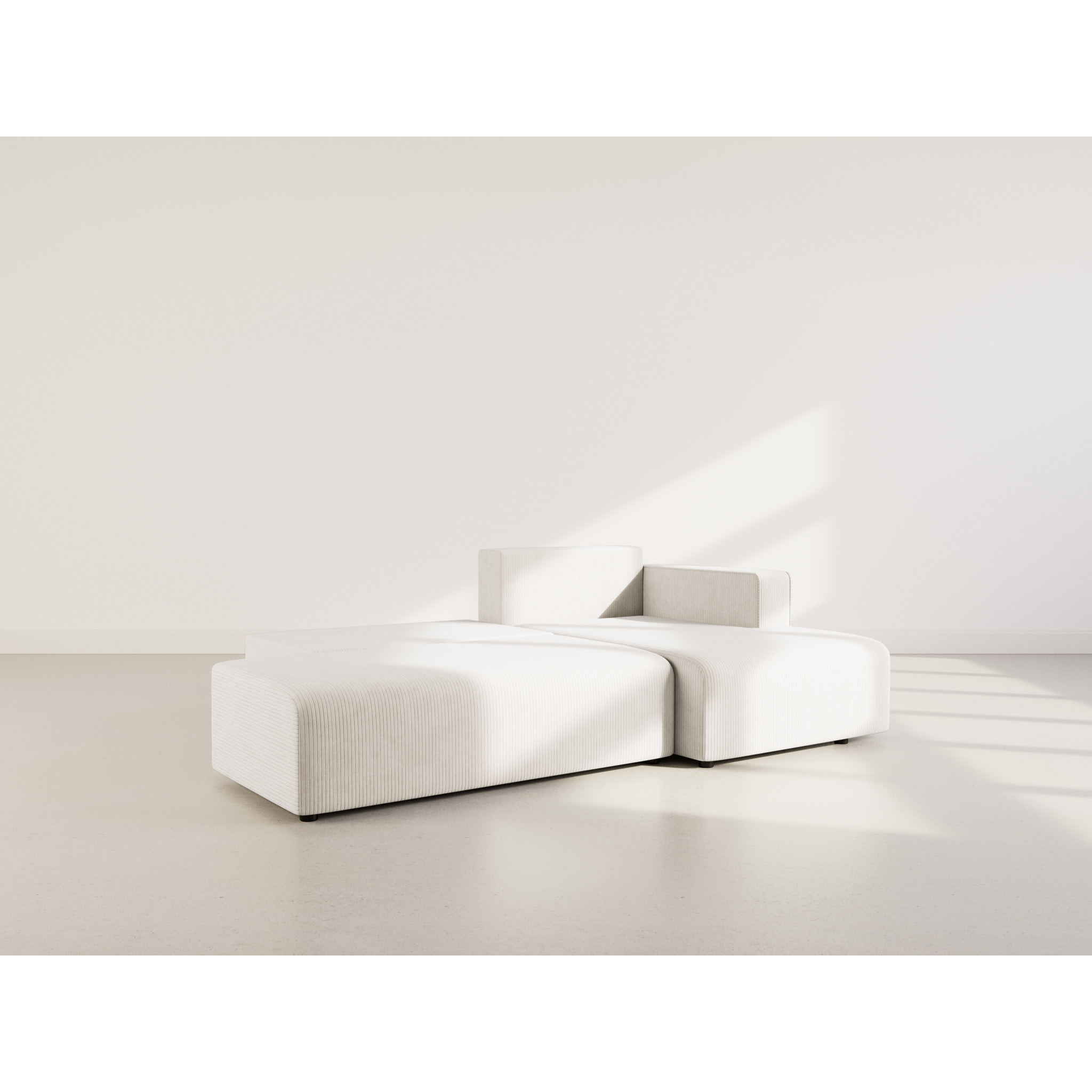 Topaze - canapé d'angle droit 4 places convertible avec coffre en velours côtelé - Beige