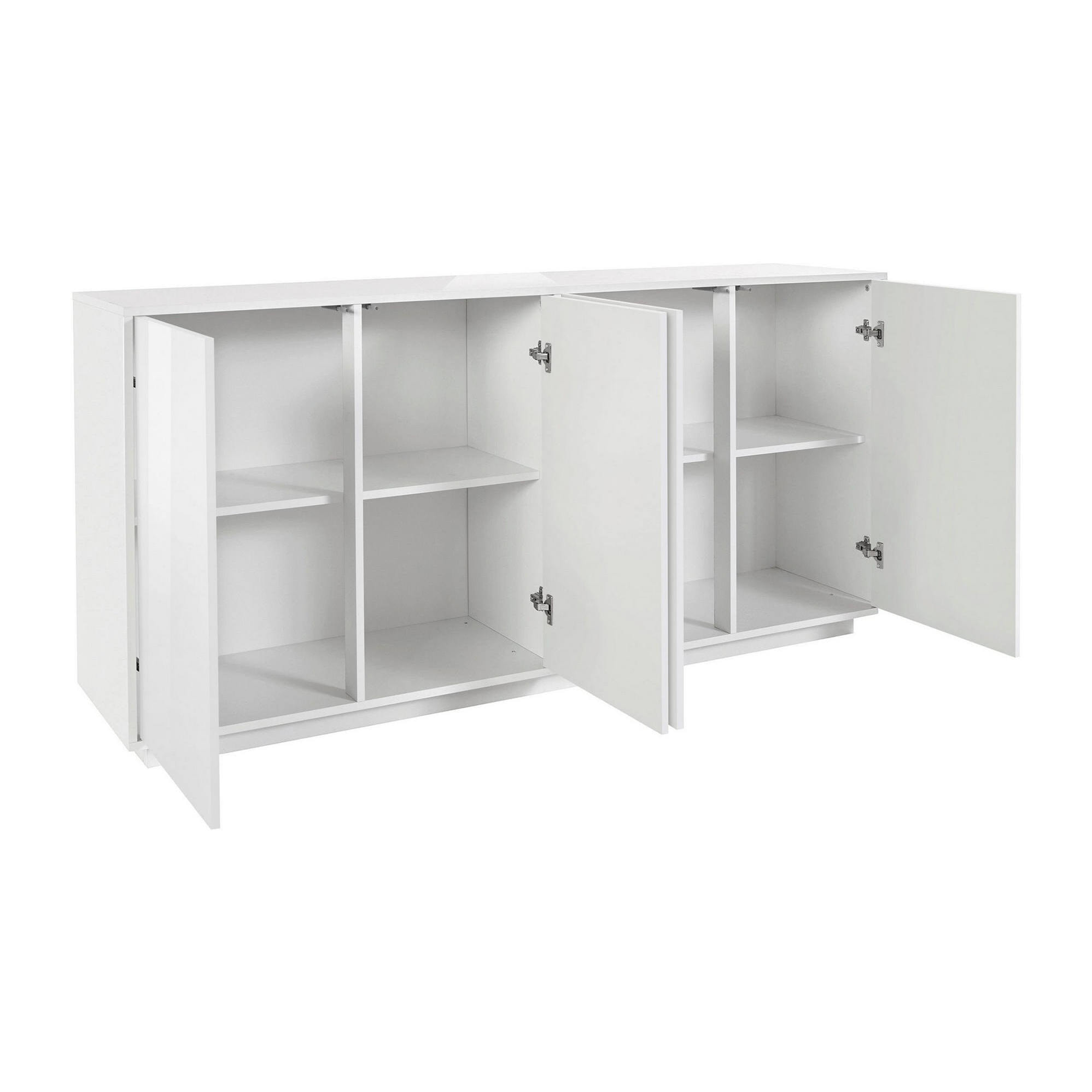 Credenza Virgilio, Madia da cucina a 4 ante, Buffet da soggiorno, 100% Made in Italy, cm 180x41h86, Bianco lucido