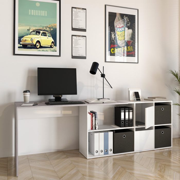 Scrivania Multiposizione con Scompartimenti Murcia Scrittoio Mobile per Computer Desk da Ufficio Soggiorno Sala Pranzo 136x74x66 cm Bianco E Grigio