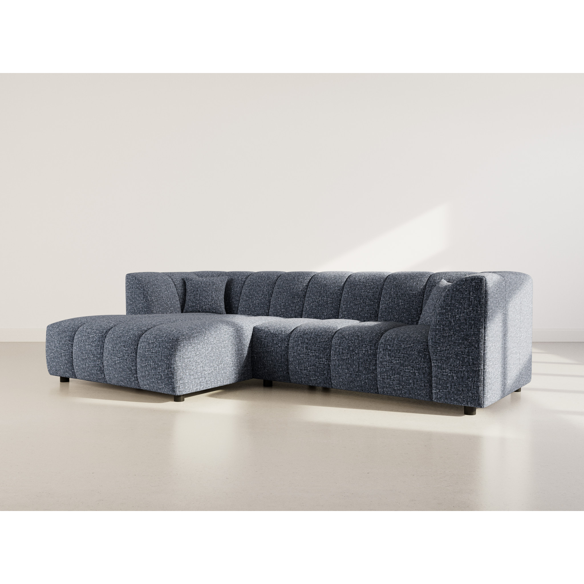 Curtis - canapé d'angle gauche 4 places avec accoudoir en tissu texturé - Bleu