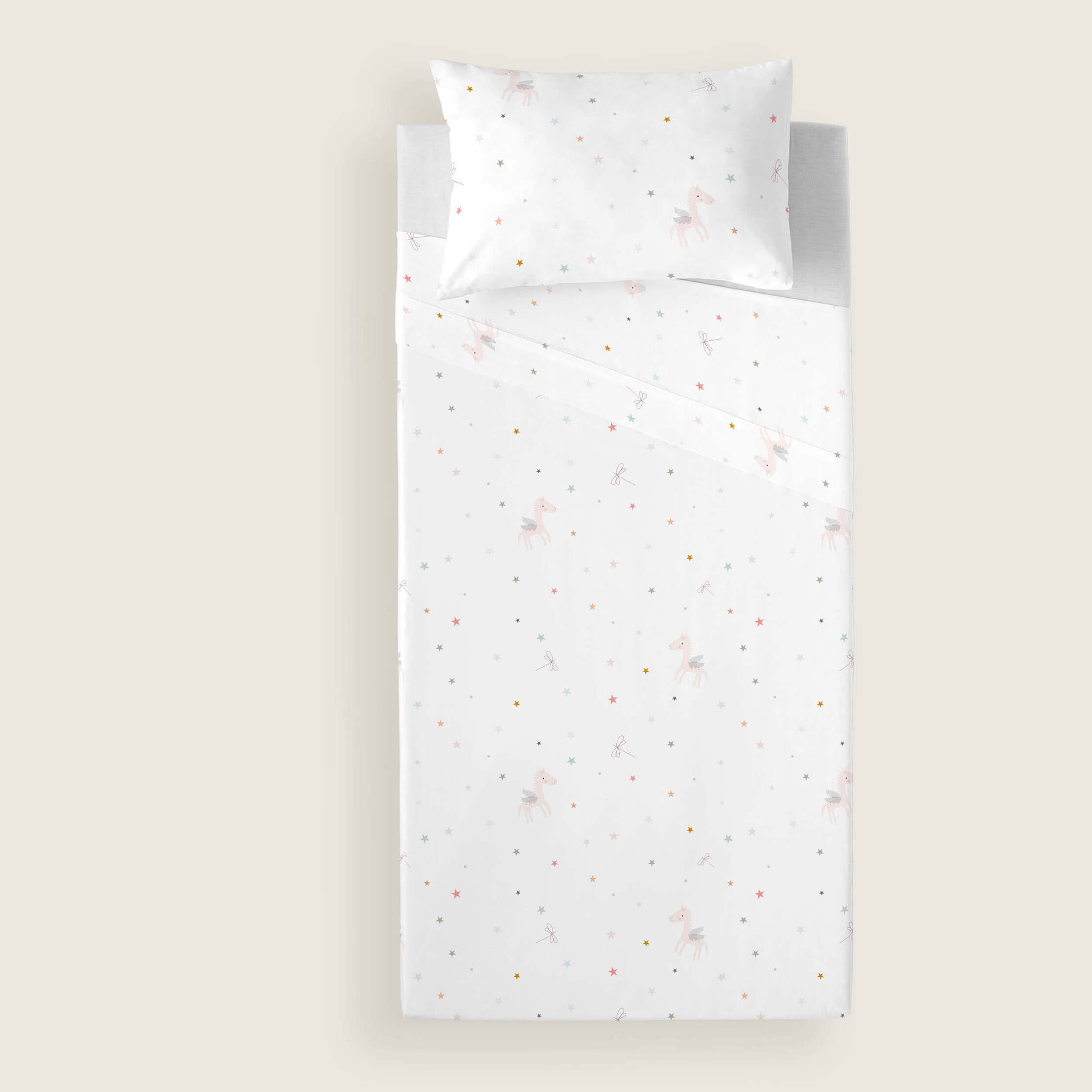 Juego de Sábanas Estampadas - Infantil - Incluye 1 Funda de Almohada - 100% Algodón - Pegaso Mágico Reverso