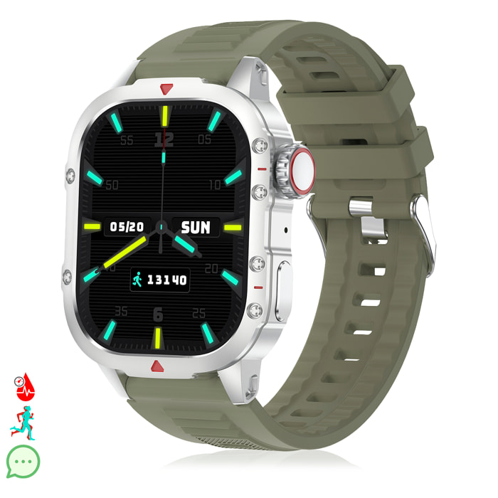 Smartwatch B04 con chiamate BT, notifiche push. Monitor sportivo e di salute. Corona multifunzione.