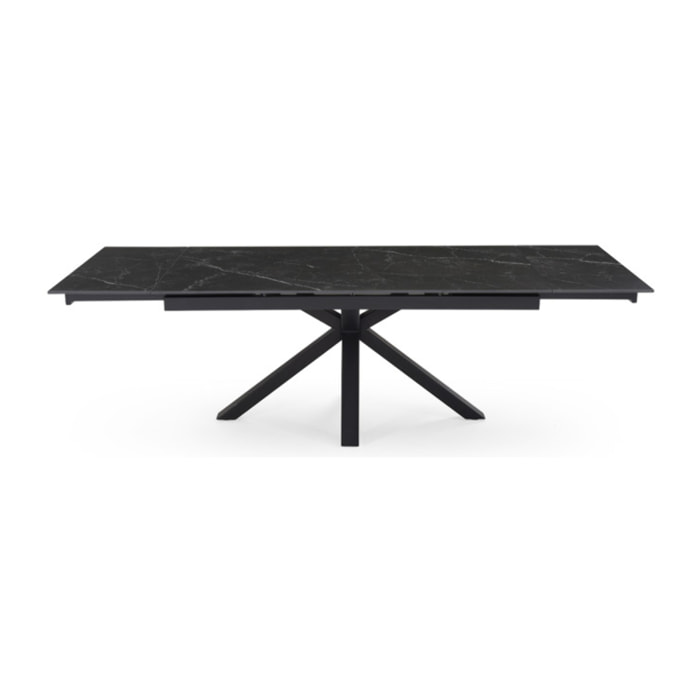 Table extensible céramique noir marbré 180/260cm - 8 piètements - UNIK