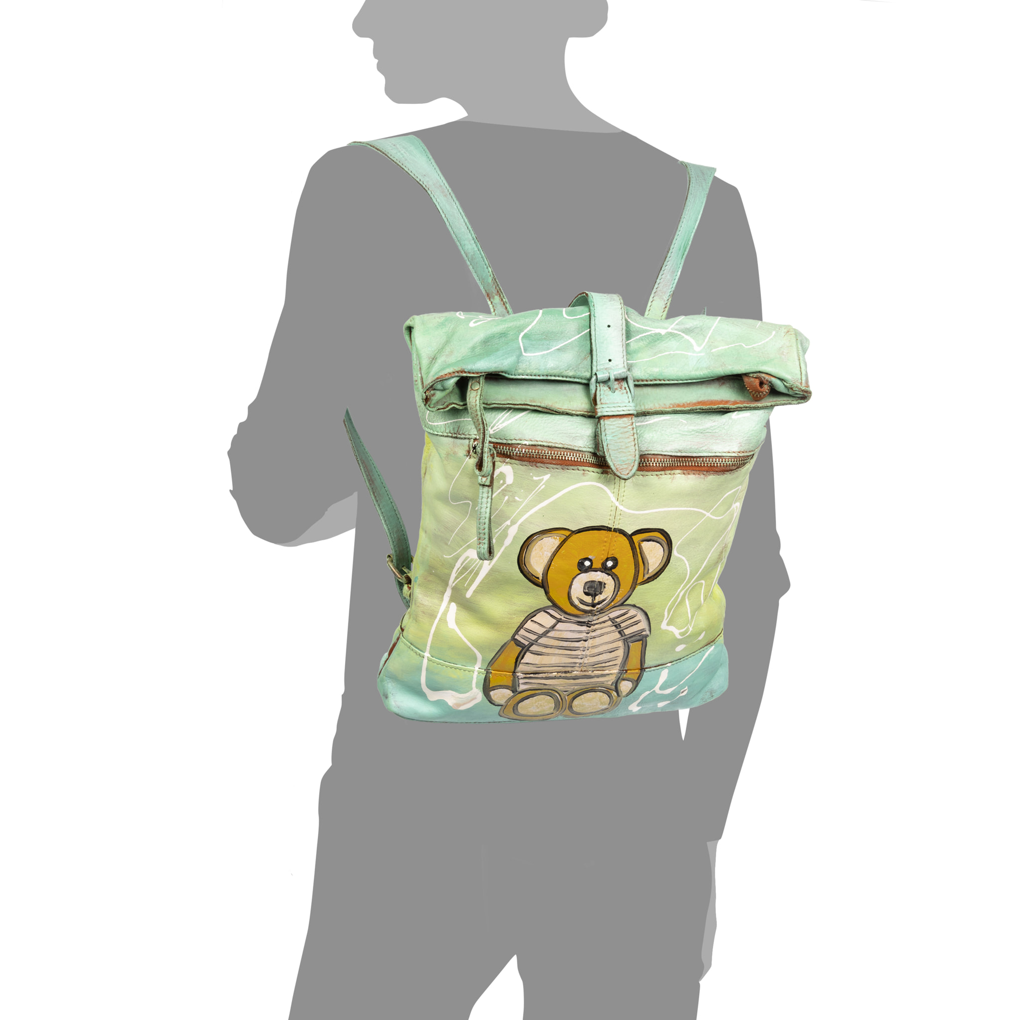 Antrona zaino donna. Pelle autentica finitura Sauvage dipinta a mano.