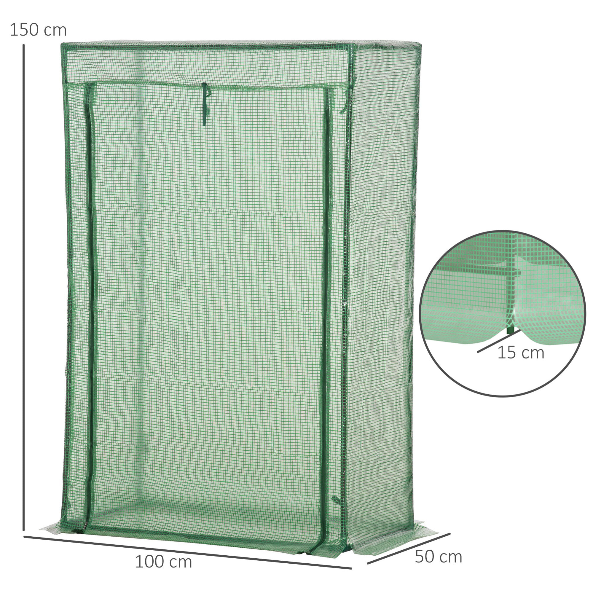 Serre de jardin serre à tomates porte zippée déroulante - 1x0,5x1,5m - acier PVC vert