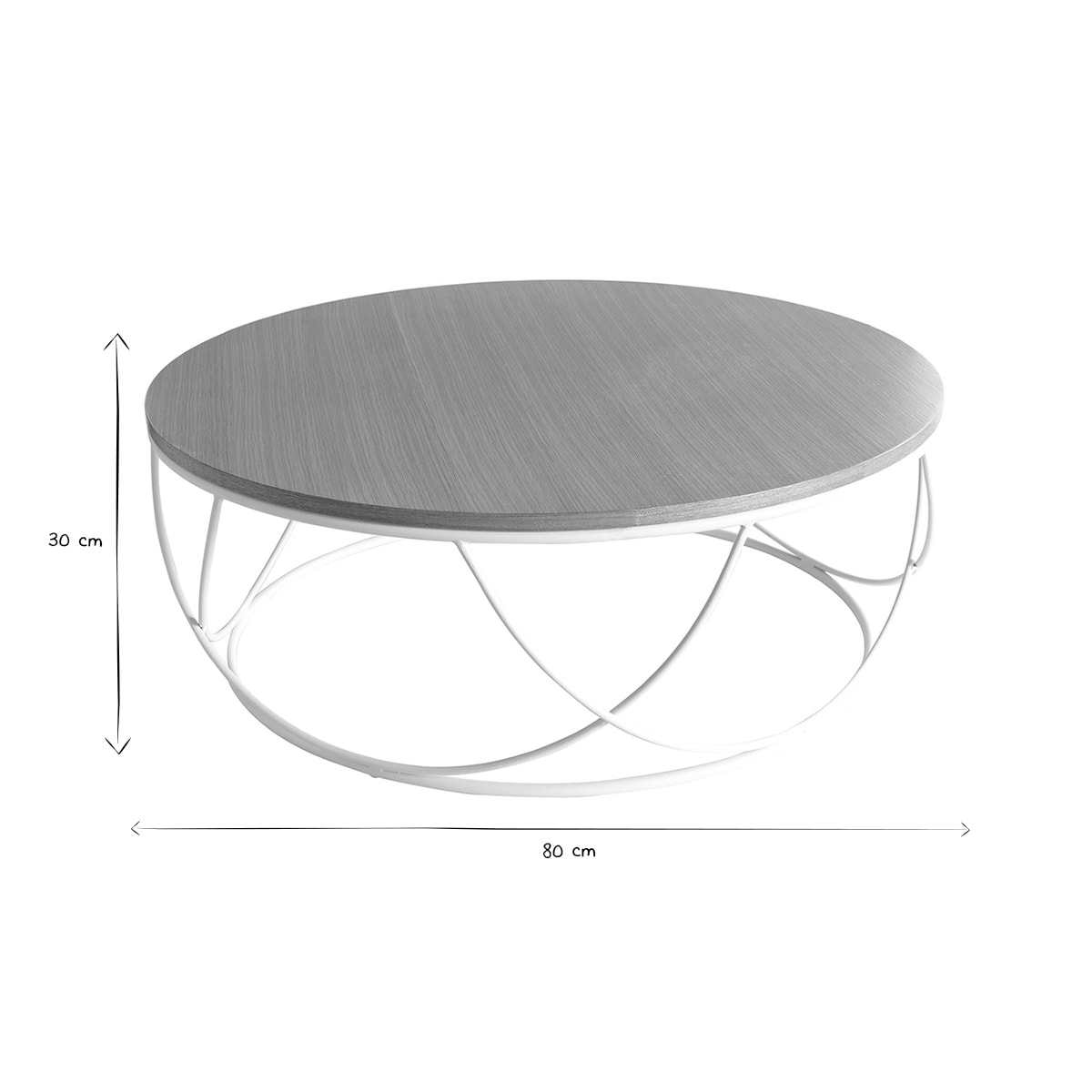 Table basse ronde bois clair chêne et métal blanc D80 cm LACE