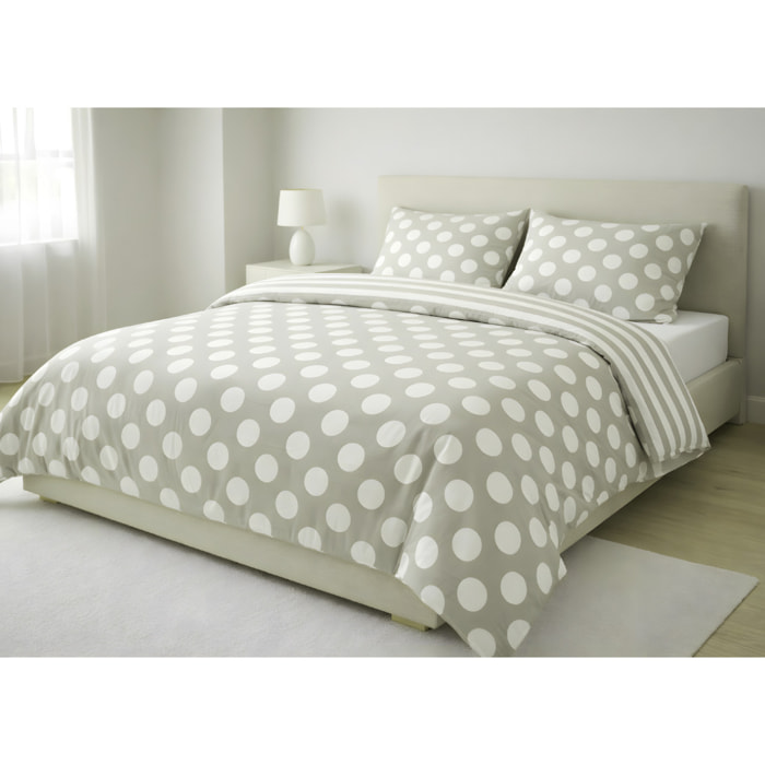 Parure Copripiumino 100% Cotone Made In Italy Disegno Pois Beige