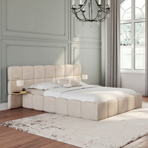 Lit coffre Bubble 140x190cm velours beige chevets intégrés