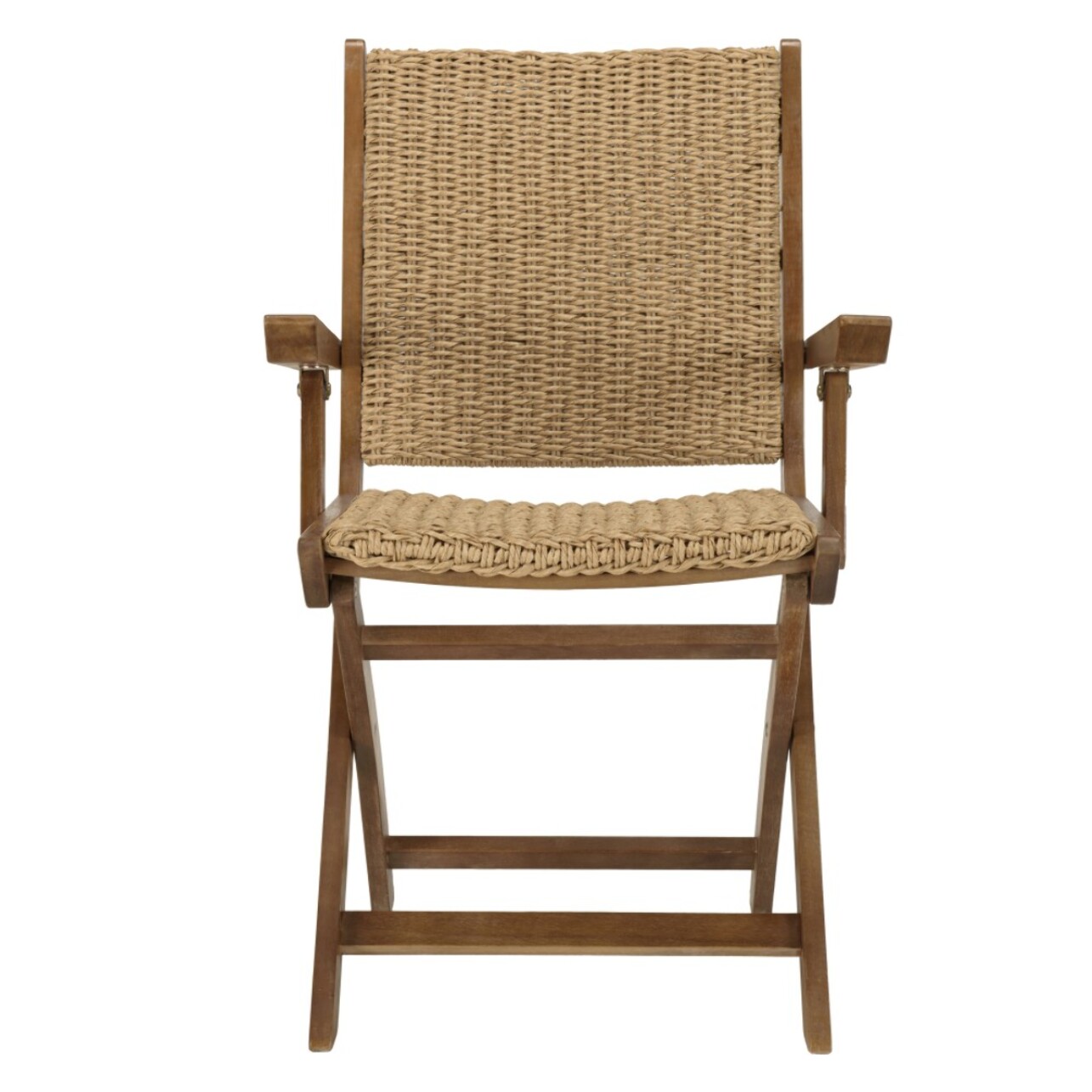 VICK - Lot de 2 fauteuils pliants en bois d'acacia huilé et rotin