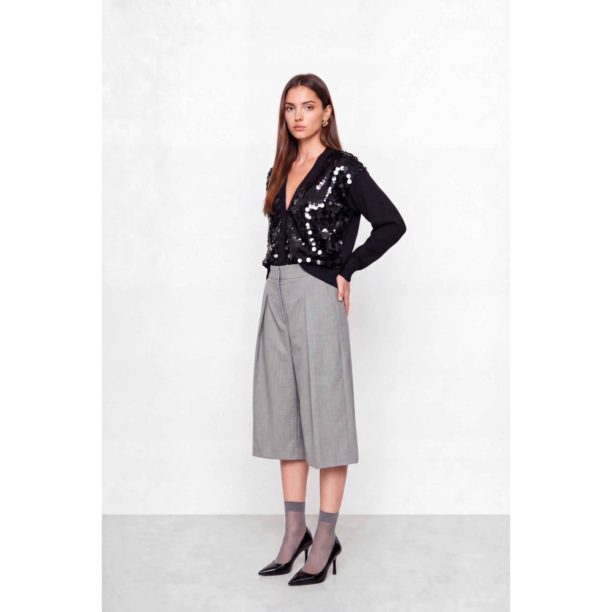 Kocca - Pantaloni culotte da donna a vita alta con pieghe Donna