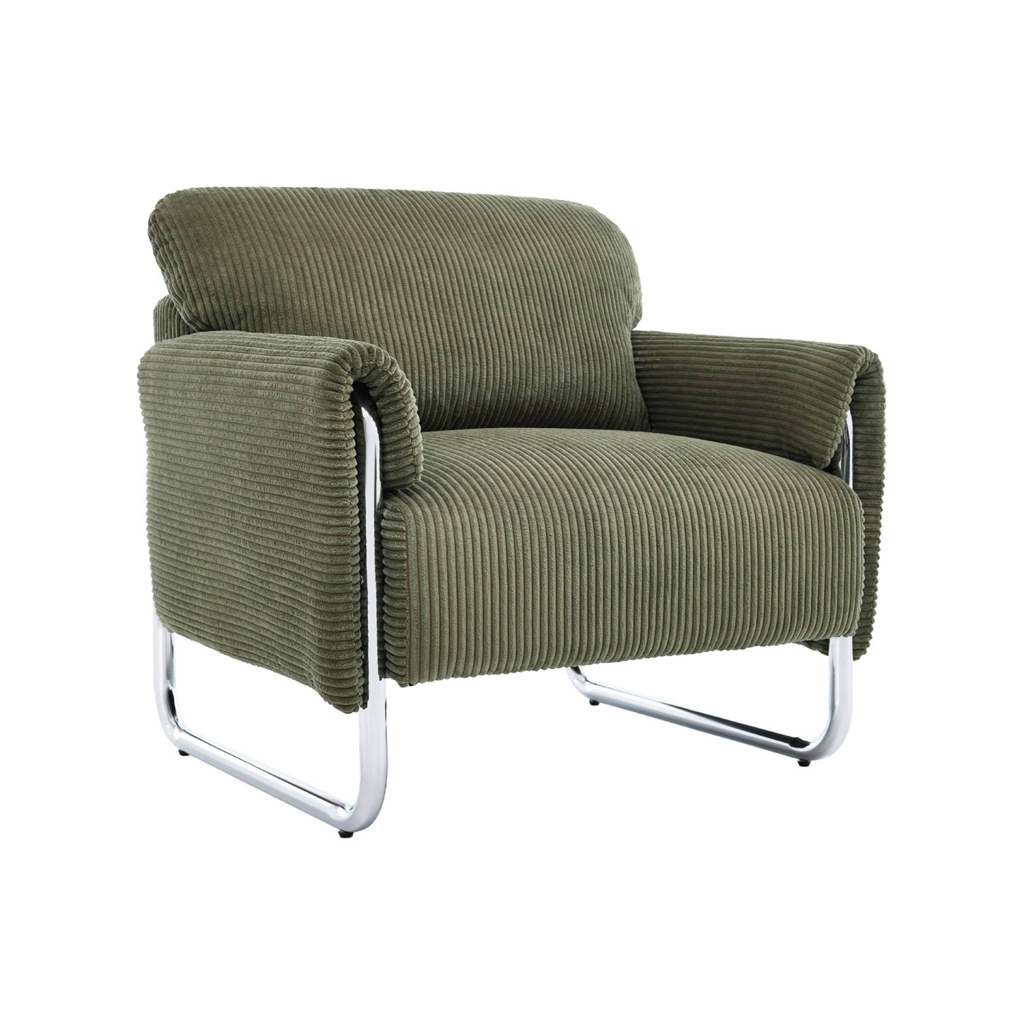 Fauteuil vintage velours côtelé armature chromée VINTAGE