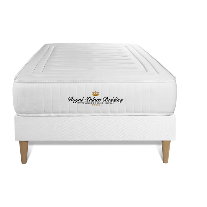Ensemble - Matelas Ressorts ensachés et mémoire de forme 22cm d'épaisseur - 3 zones de confort - Confort ferme - Sommier tapissier en kit - 1 place
