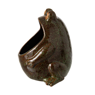 J-Line Cache-pot grenouille - grès - vert/marron - large