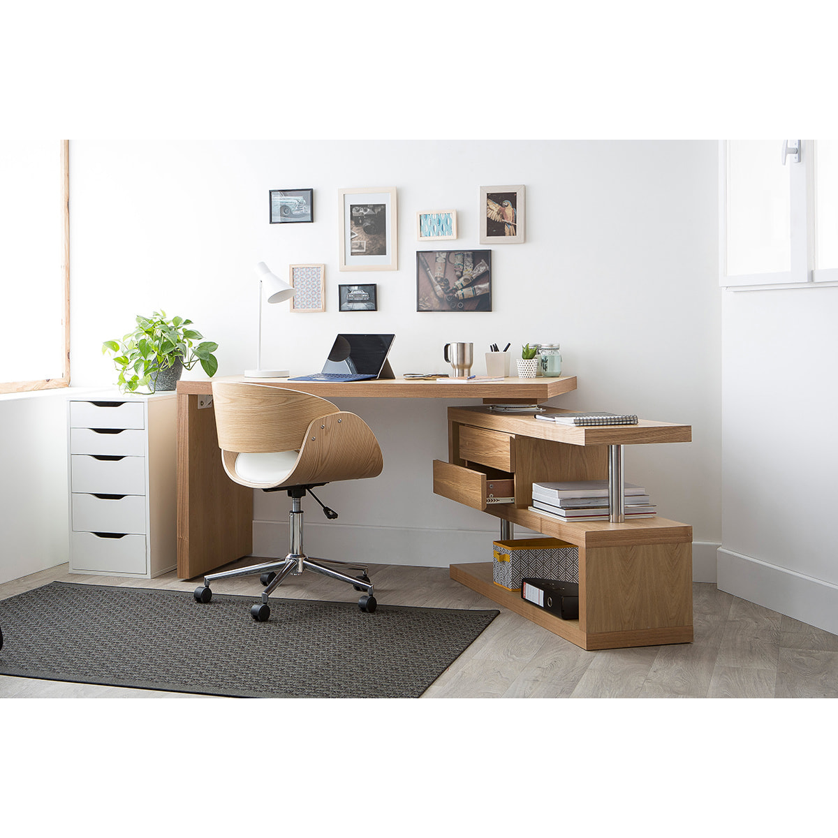 Caisson de rangement 2 tiroirs bois clair frêne MAX