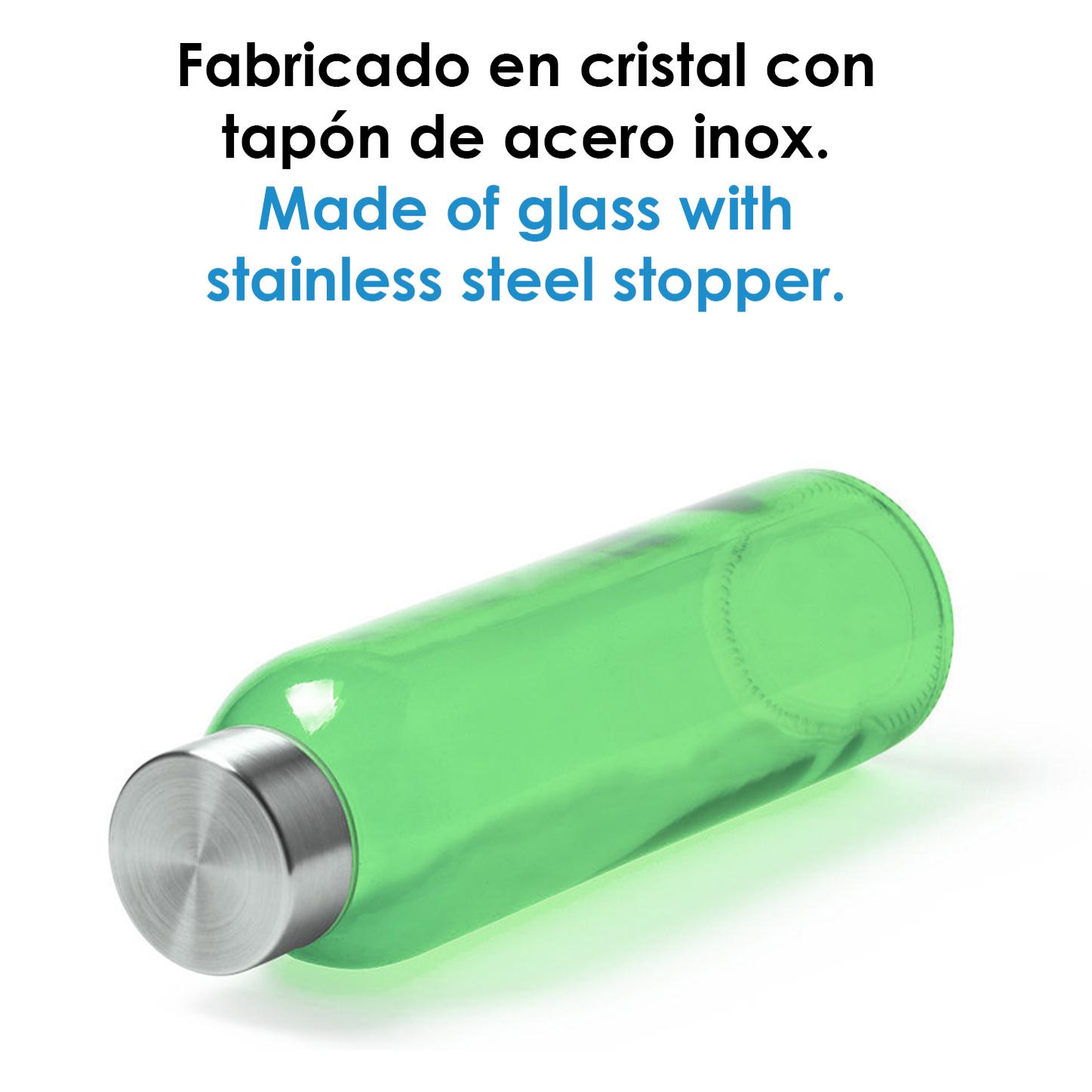 Terkol bidón de cristal de 500ml, cuerpo transparente en material libre de BPA y tapón a rosca en acero inox.