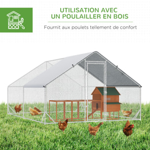 Enclos poulailler chenil 12 m² - parc grillagé dim. 4L x 3l x 2H m - espace couvert - acier galvanisé