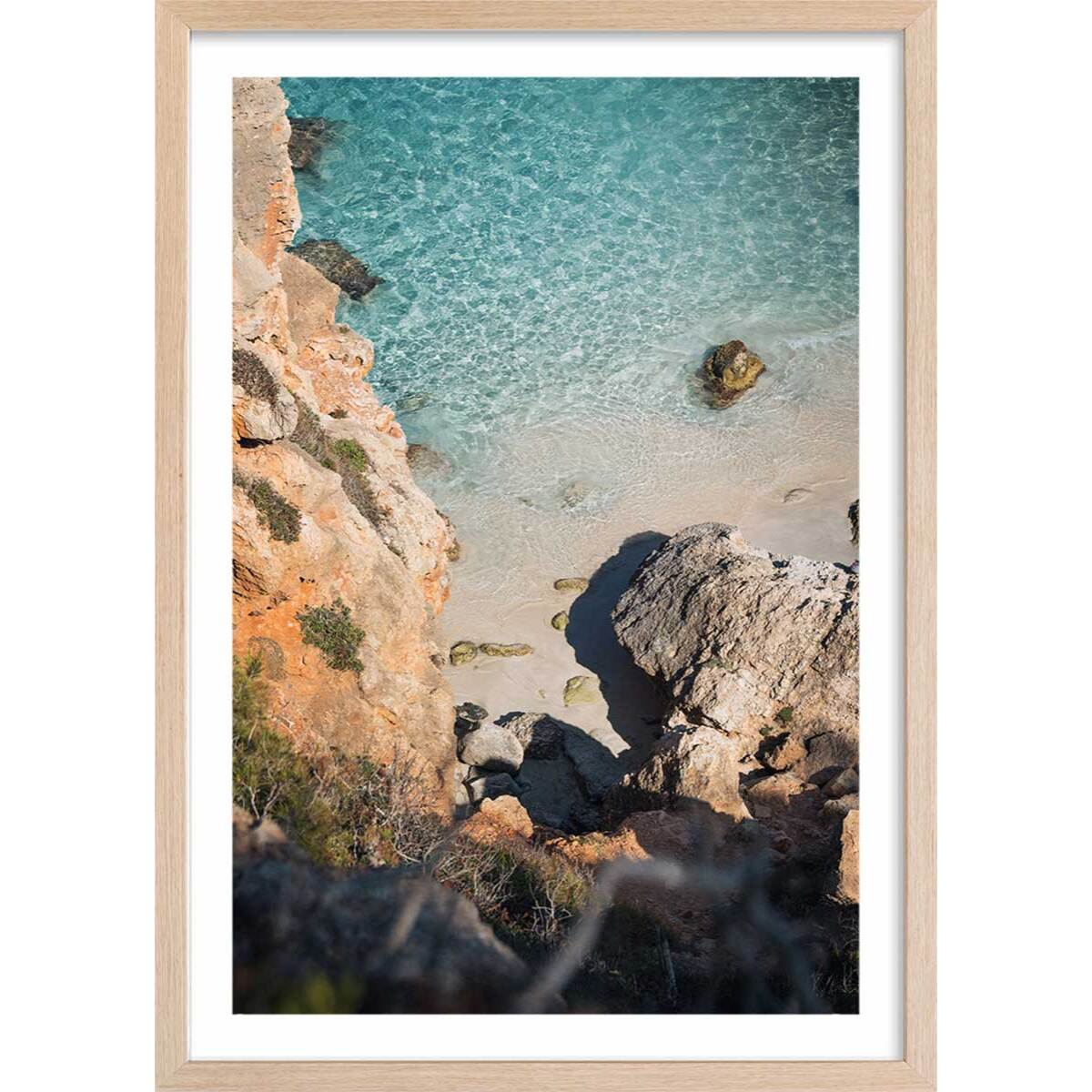 Poster plage secrete en grèce Affiche + cadre en bois - Chêne