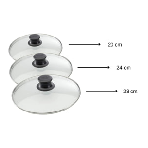 Set de 3 couvercles de cuisson en verre 20 cm 24 cm et 28 cm Elo