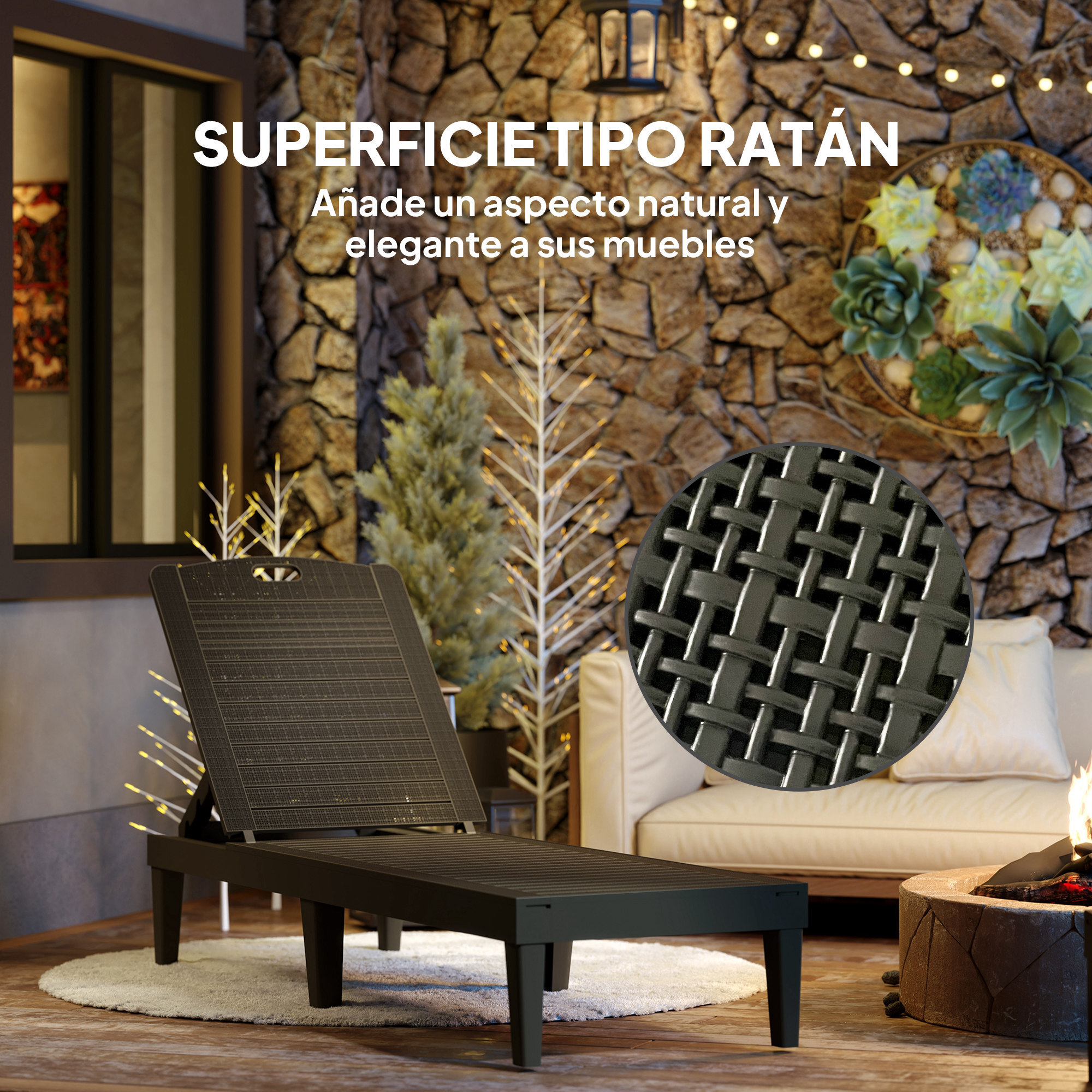 Pack de 2 Tumbonas de Jardín Exterior, Tumbonas Reclinables de Plástico PP con Respaldo Ajustable de 4 Niveles, Resistentes a la Intemperie, para Playa, Piscina, Negro