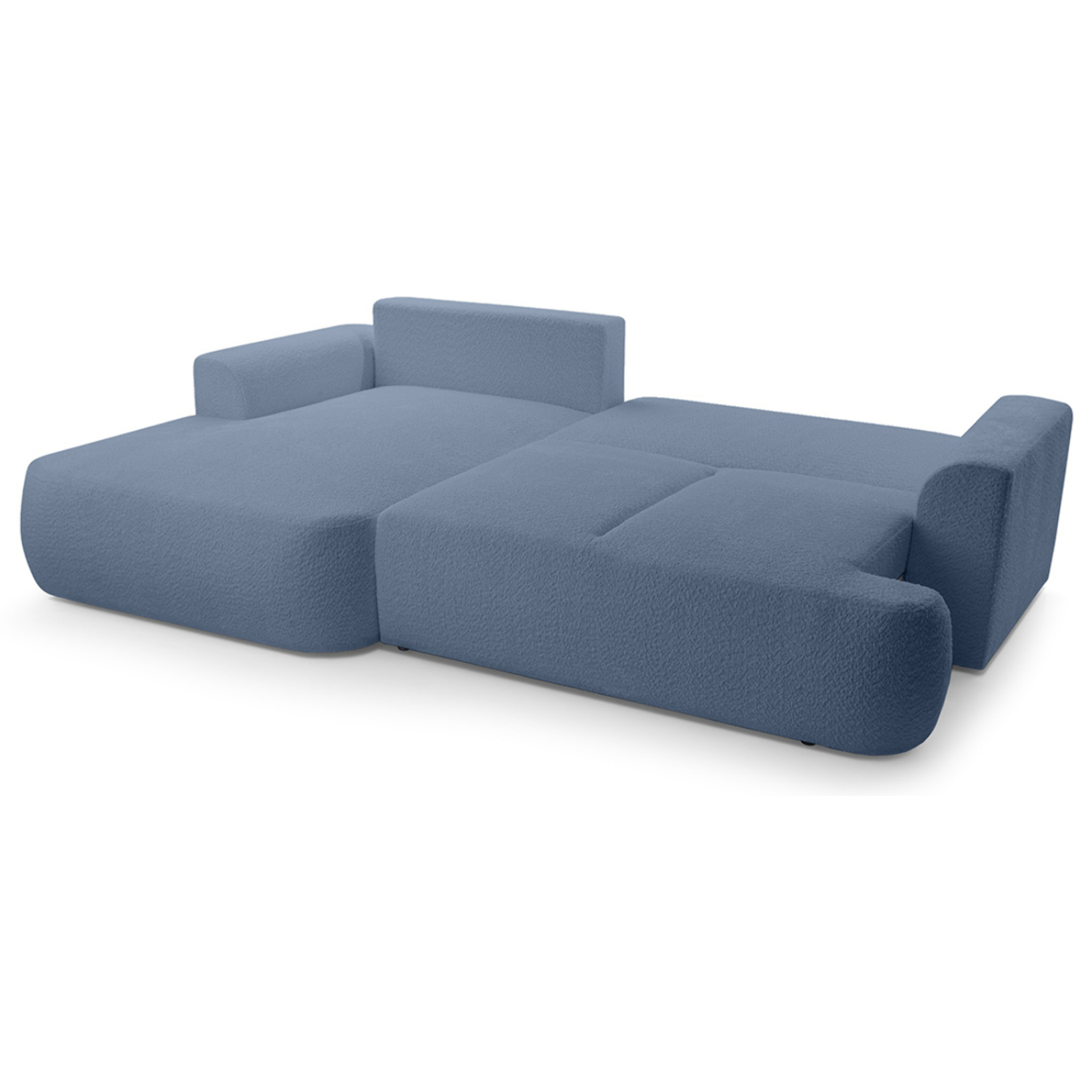 Candela - canapé d'angle gauche 4 places - convertible avec coffre - en tissu bouclette - Bleu