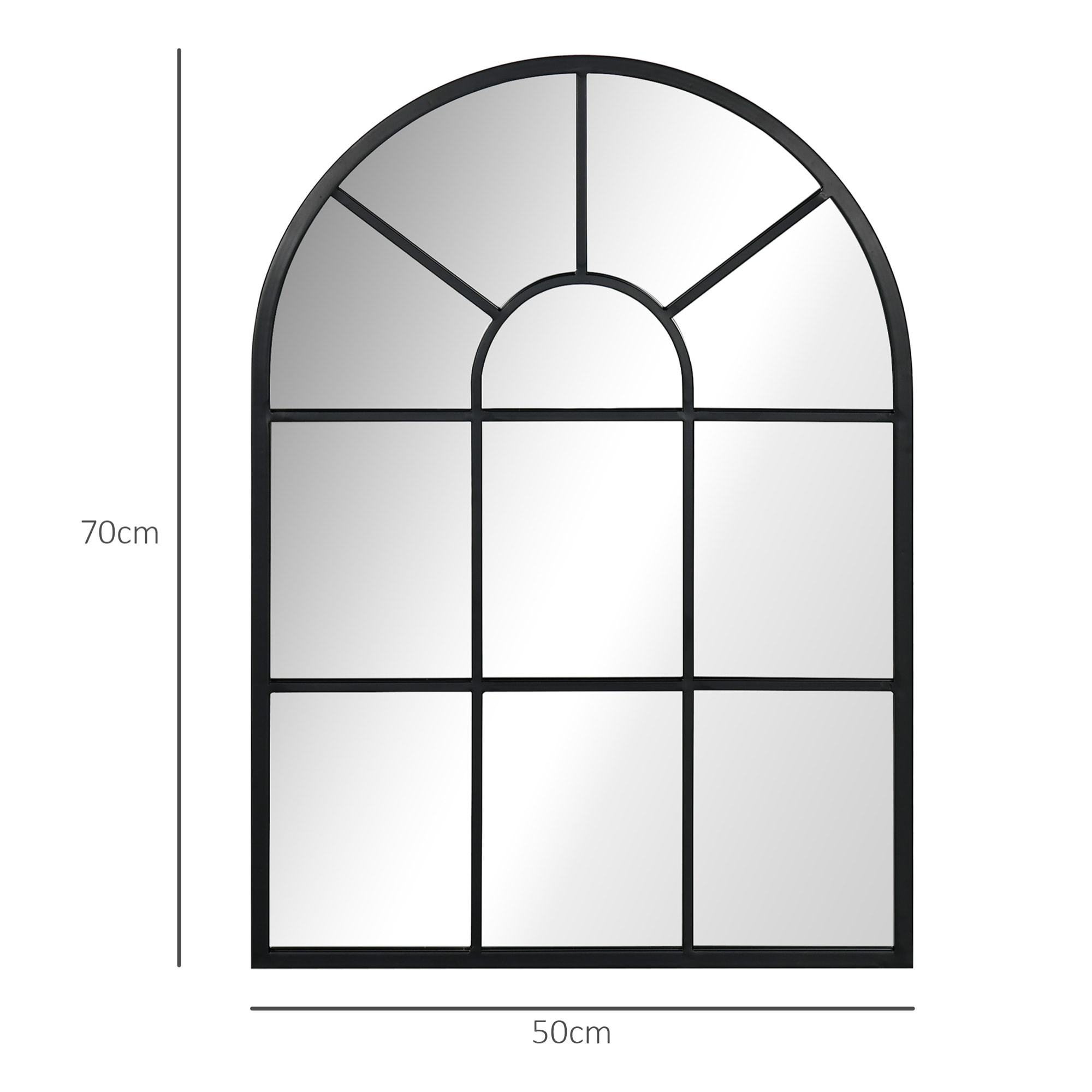 Espejo Decorativo de Pared 50x70 cm Espejo de Ventana de Metal para Salón Dormitorio Entrada Estilo Moderno Negro