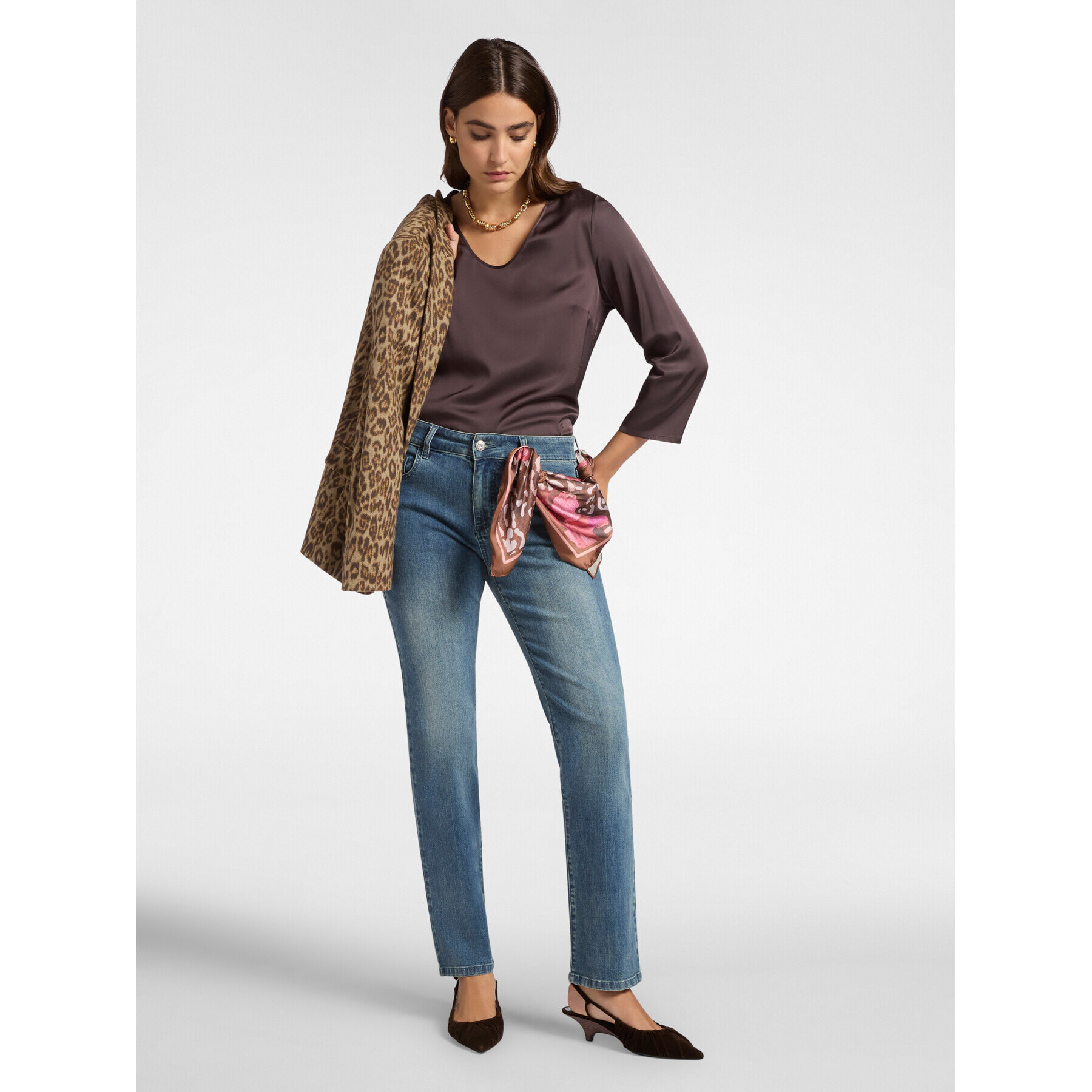 Elena Mirò - Blusa in raso stretch - Marrone