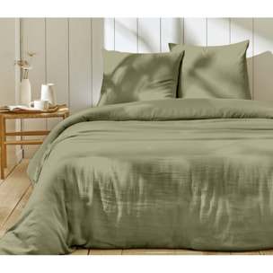Parure housse de couette 3pcs 100% gaze de coton_vert de gris
