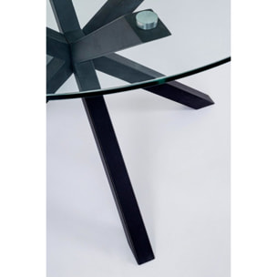 Tavolo rotondo MAY in vetro, gamba incrociata acciaio nero d114 cm