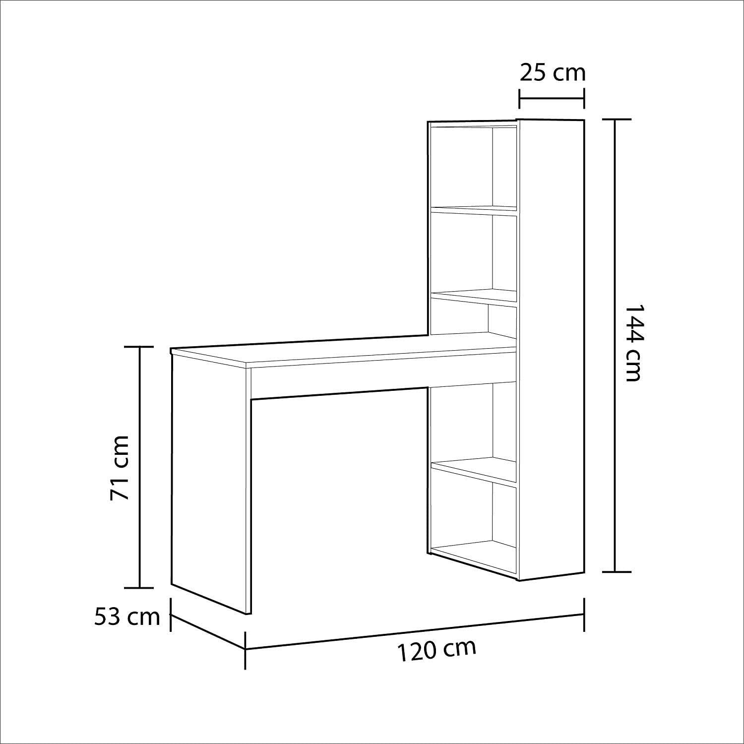 Scrivania Con Libreria Reversibile Kirkensen Scrittoio Scaffali Laterali Mobile Desk da Ufficio Soggiorno Sala Da Pranzo 120x144x53 Cm Bianco e Rovere