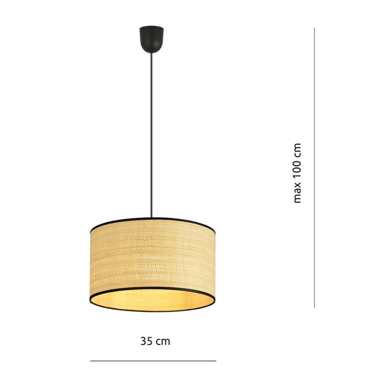 Lampada a sospensione ASTON in rattan naturale e acciaio nero