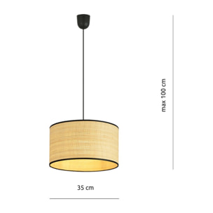 Lampada a sospensione ASTON in rattan naturale e acciaio nero