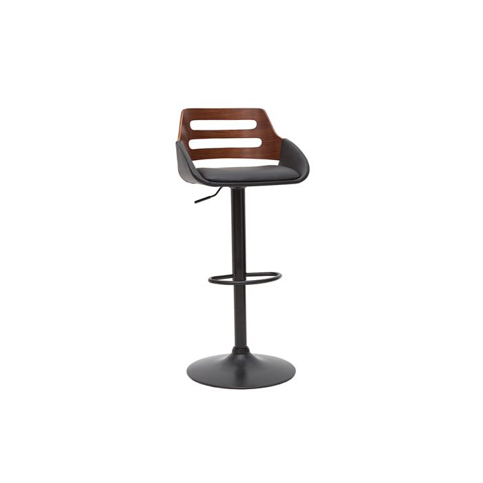 Tabouret de bar relevable design noir et noyer PERNIK