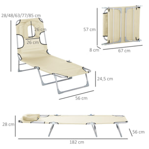 Chaise longue pliante, bain de soleil, avec appui-tête à trou pour la lecture et dossier inclinable en 4 positions, transat pour jardin, piscine, terrasse, en tissu Oxford, noir