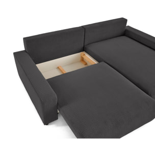 Pivoine - canapé d'angle 4 places réversible convertible avec 2 coffres en velours côtelé - Gris foncé