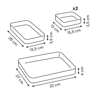 4 organiseurs bas Feltia rectangulaires 27x32cm gris