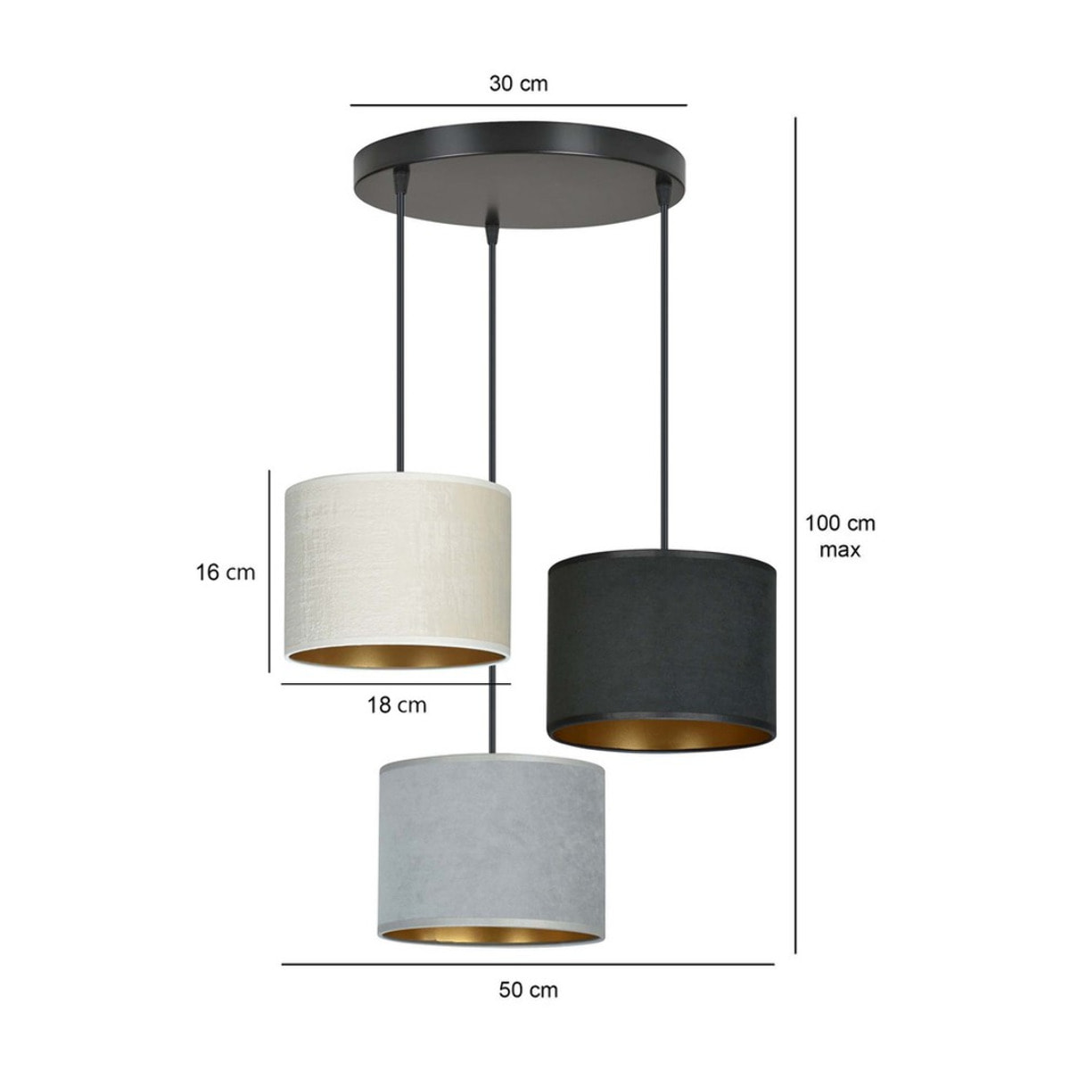 Lampada a sospensione Hilde a tre luci in tessuto effetto velluto