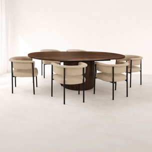 Ensemble table extensible ovale et 6 fauteuils en tissu beige