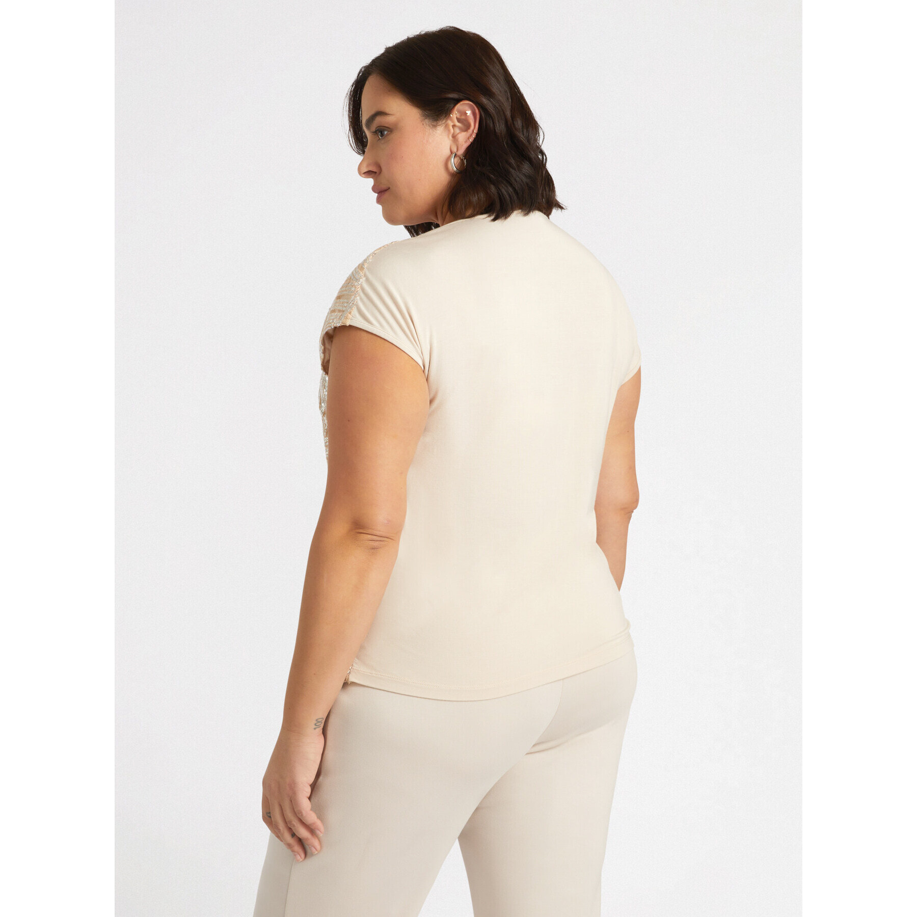 Fiorella Rubino - Camiseta bordada con viscosa LENZING™ ECOVERO™ - Oro