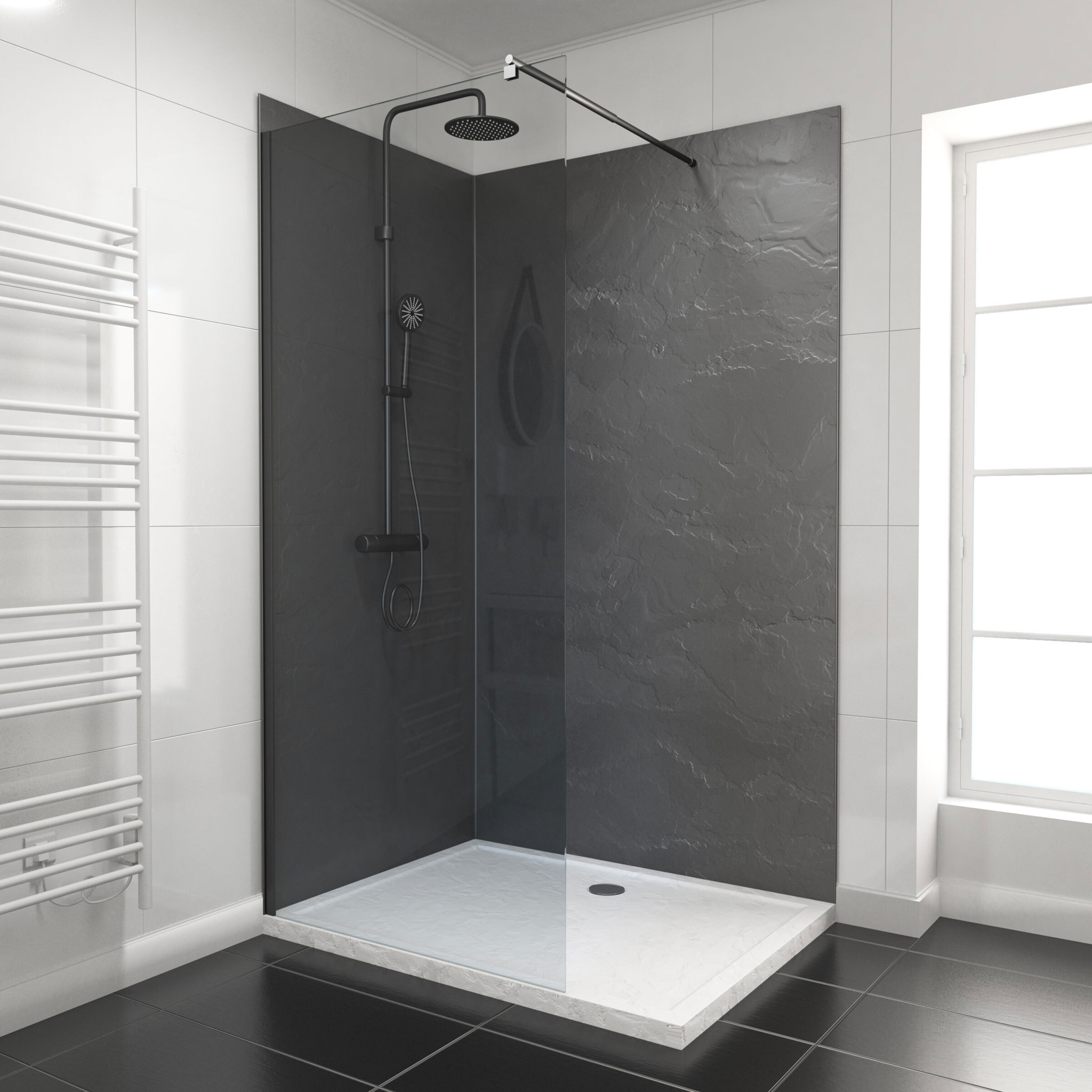 Pack de 2 Panneaux Muraux Pierre Ardoise 90+120x210 cm avec Profilés NOIR MAT - STONE'IT