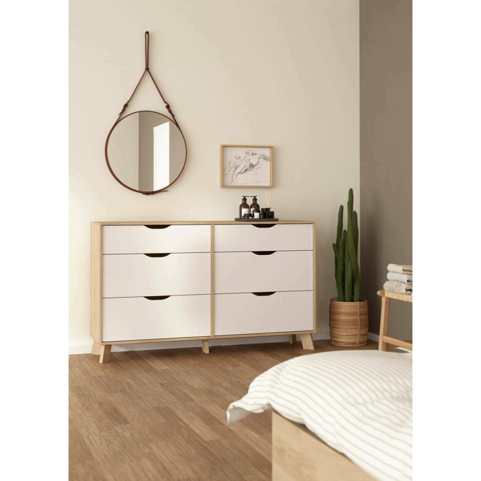 Credenza Chito, Buffet da soggiorno, Madia da salotto, Dispensa da cucina, 156x40 h92 cm, Rovere e Bianco