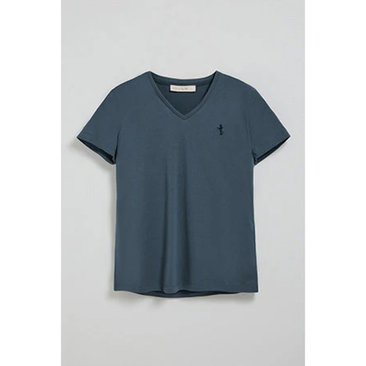 Maglietta blu denim con scollo a V e ricamo Rigby Best