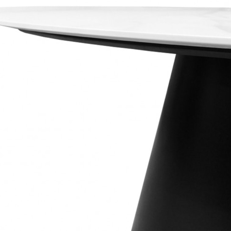 Table de repas ronde plateau en céramique blanc & pieds métal noir - CURVE