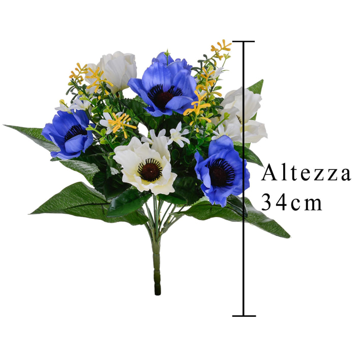 Bouquet Di Anemoni. Altezza 34 Cm - Pezzi 4 - 24X34X24cm - Colore: Blu - Bianchi Dino - Fiori Artificiali