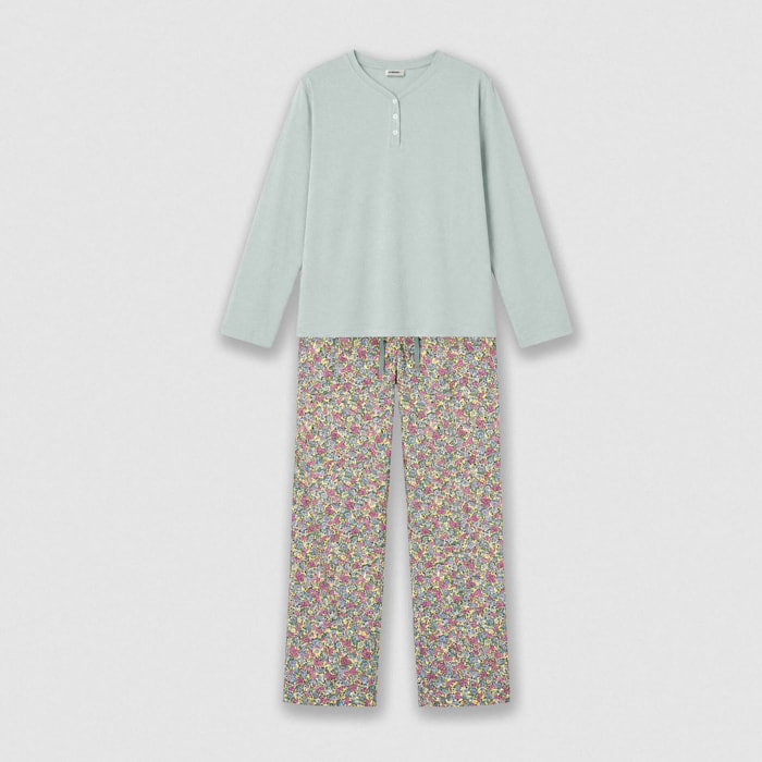Pijama largo de algodón con escote pico belinda verde agua