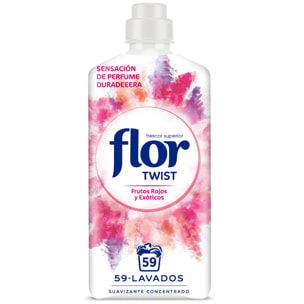 Flor Twist Frutos Rojos y Exóticos - Suavizante concentrado para la ropa con notas naturales - 236 lavados (4botellas x 59 dosis)