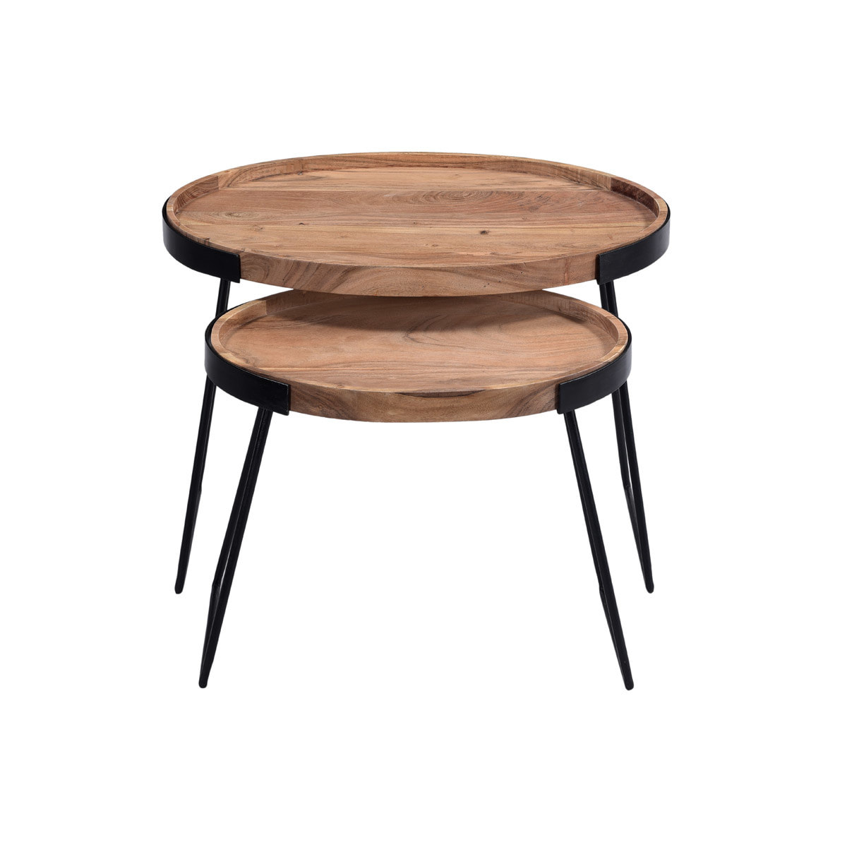 Tables basses gigognes bois massif et métal noir (lot de 2) ELAVO