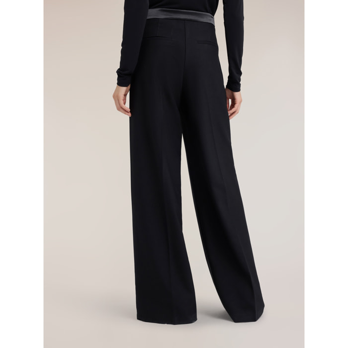 Motivi - Pantaloni palazzo in cady con inserti satin - Nero