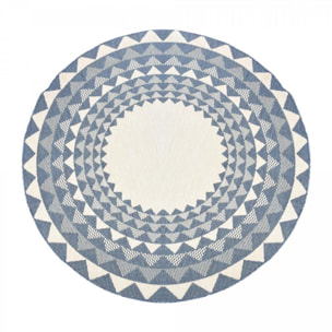 Tapis d'extérieur rond et  Reversible, tapis de grand diamètre blanc et bleu