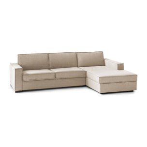 Divano letto con penisola Afar, Sofà con apertura girevole, Penisola contenitore Destra, Braccioli slim, 100% Made in Italy, Cm 260x95h90, Beige