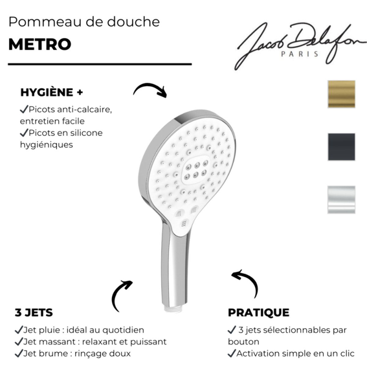 Pommeau de douche 3 jets Metro signature chromé